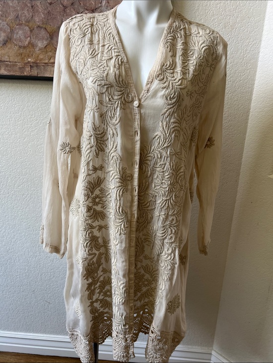 Johnny Was Tops - Johnny Was NWT SZ M Ivory Embroidered Boho Duster Cardigan